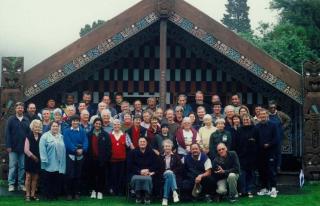 Participants of the 15th fungal foray,outside Te Whare Nui